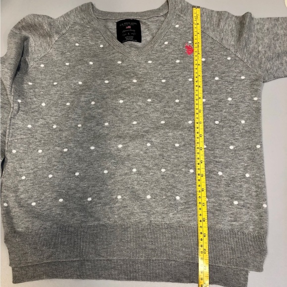 Ladies Grey Polo Brand V Neck Sweater, Grey with white polka dots, Sz L - Picture 11 of 12